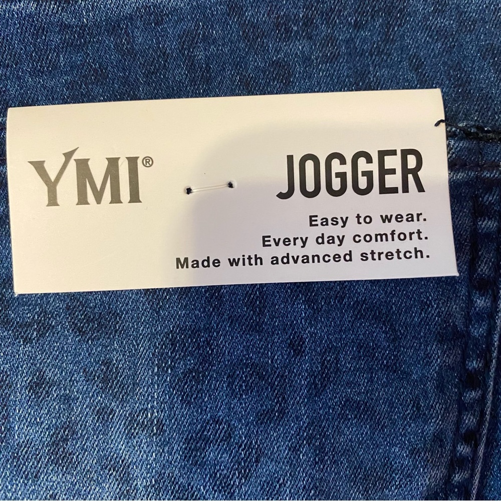Denim Joggers High Rise Indigo Leopard Frayed Hem Drawstring Waist Size Medium - Picture 11 of 16